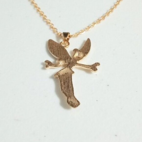 Tinkerbell Disney Gold Tone Cubic Zirconia Studded Pendant Necklace New - Picture 4 of 5